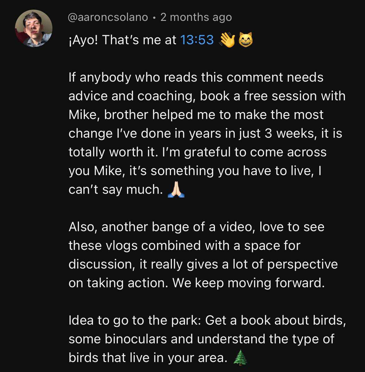 Comments on Michael Frickers channel serving as testimonials on his credibility